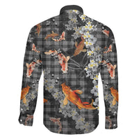 Black Palaka Hawaiian And Japanese Family Matching Off Shoulder Short Dress and Hawaiian Shirt Sakura Lei With Koi Fish DT05 - Polynesian Pride