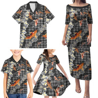 Black Palaka Hawaiian And Japanese Family Matching Puletasi and Hawaiian Shirt Sakura Lei With Koi Fish DT05 - Polynesian Pride