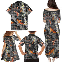 Black Palaka Hawaiian And Japanese Family Matching Puletasi and Hawaiian Shirt Sakura Lei With Koi Fish DT05 - Polynesian Pride