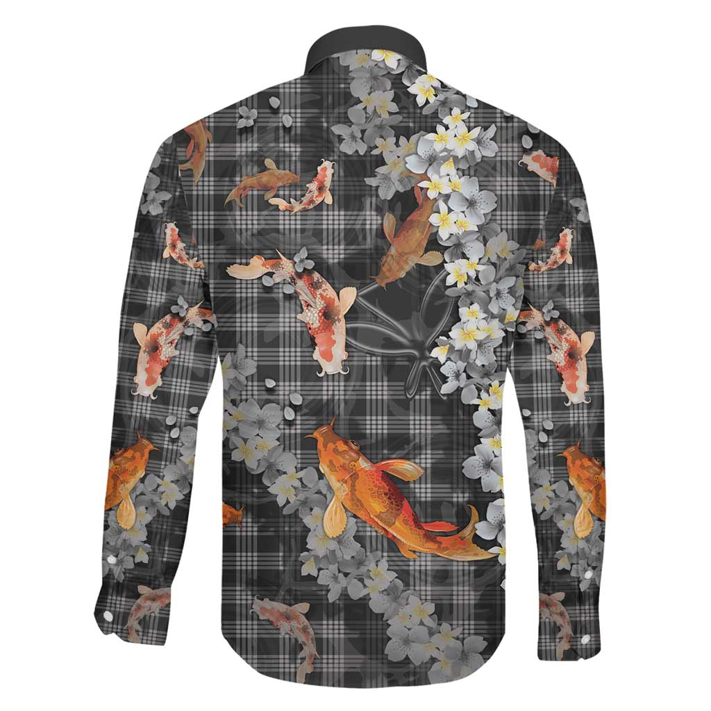 Black Palaka Hawaiian And Japanese Family Matching Summer Maxi Dress and Hawaiian Shirt Sakura Lei With Koi Fish DT05 - Polynesian Pride
