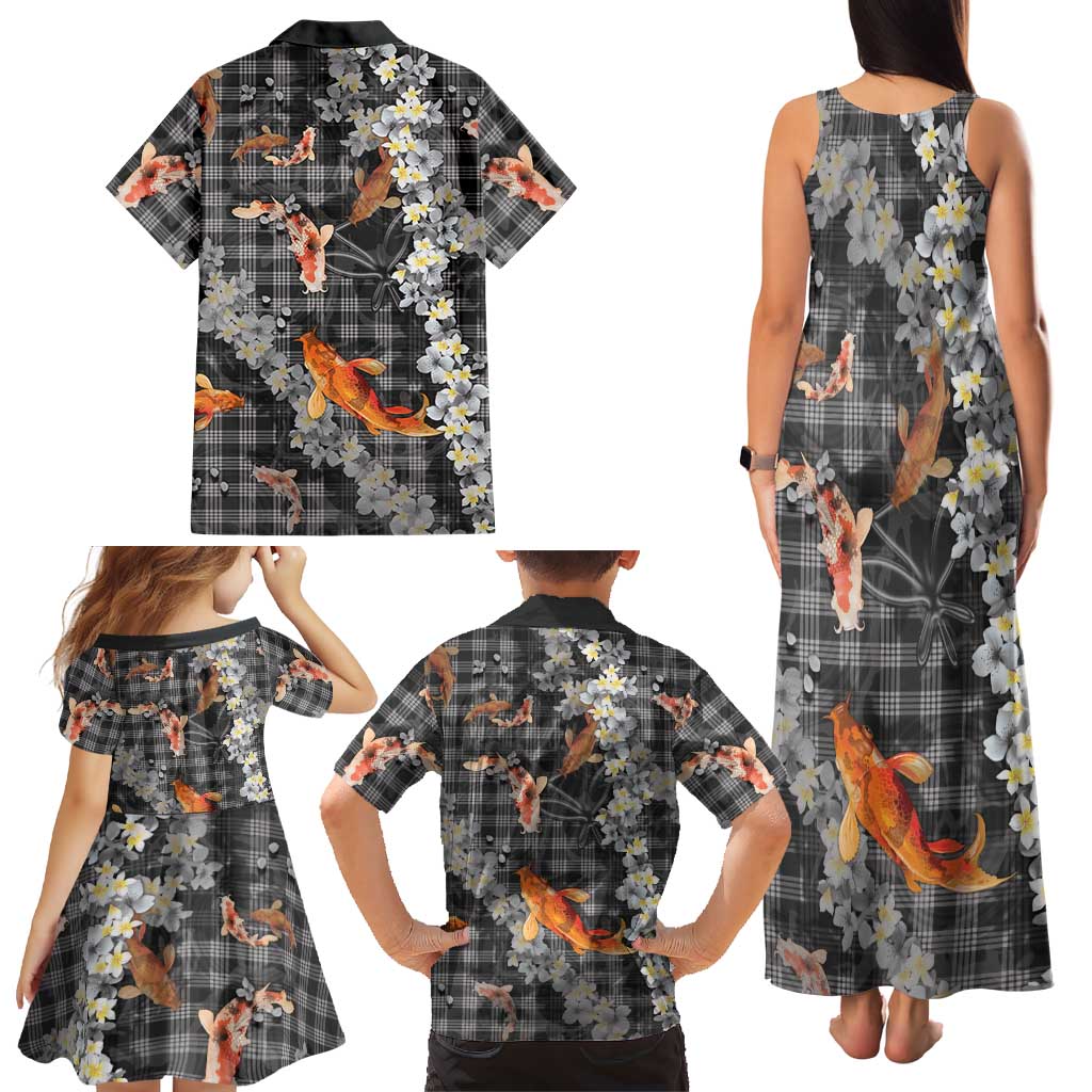 Black Palaka Hawaiian And Japanese Family Matching Tank Maxi Dress and Hawaiian Shirt Sakura Lei With Koi Fish DT05 - Polynesian Pride