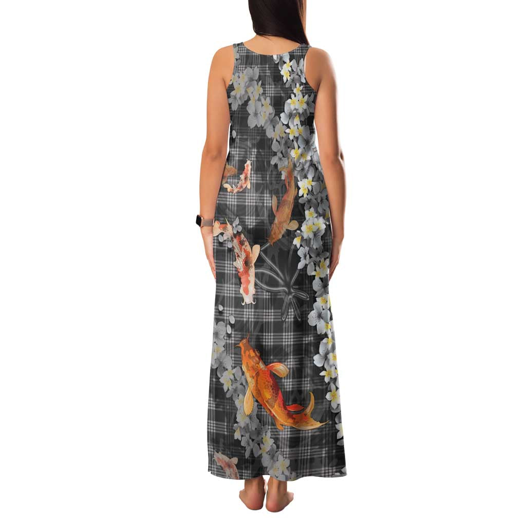 Black Palaka Hawaiian And Japanese Family Matching Tank Maxi Dress and Hawaiian Shirt Sakura Lei With Koi Fish DT05 - Polynesian Pride