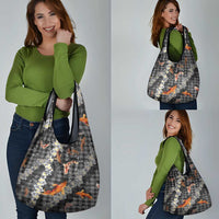 Black Palaka Hawaiian And Japanese Grocery Bag Sakura Lei With Koi Fish - Polynesian Pride