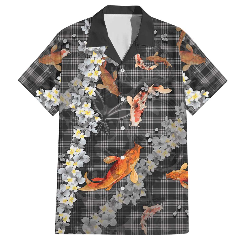 Black Palaka Hawaiian And Japanese Hawaiian Shirt Sakura Lei With Koi Fish - Polynesian Pride