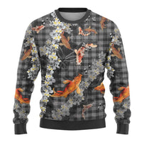 Black Palaka Hawaiian and Japanese Ugly Christmas Sweater - Sakura Lei With Koi Fish DT05 - Polynesian Pride