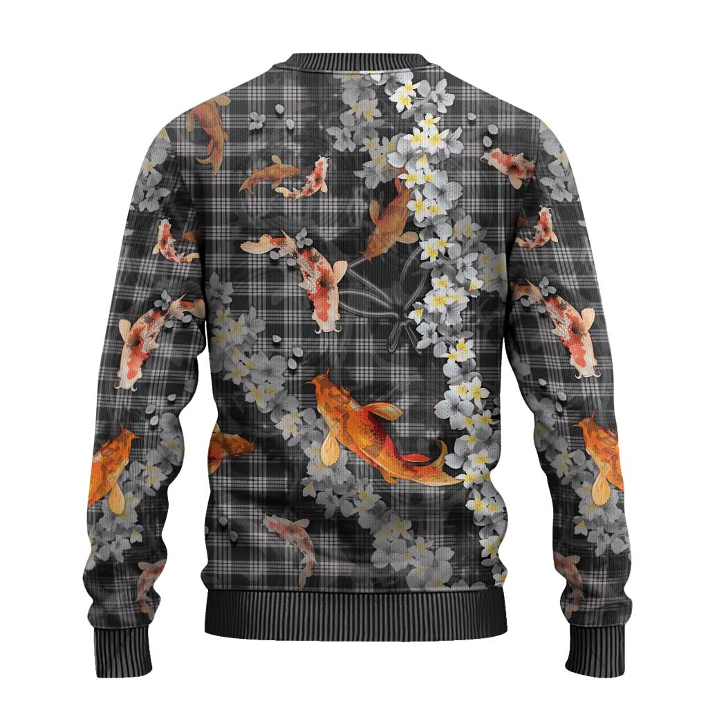 Black Palaka Hawaiian and Japanese Ugly Christmas Sweater - Sakura Lei With Koi Fish DT05 - Polynesian Pride