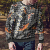 Black Palaka Hawaiian and Japanese Ugly Christmas Sweater - Sakura Lei With Koi Fish DT05 - Polynesian Pride
