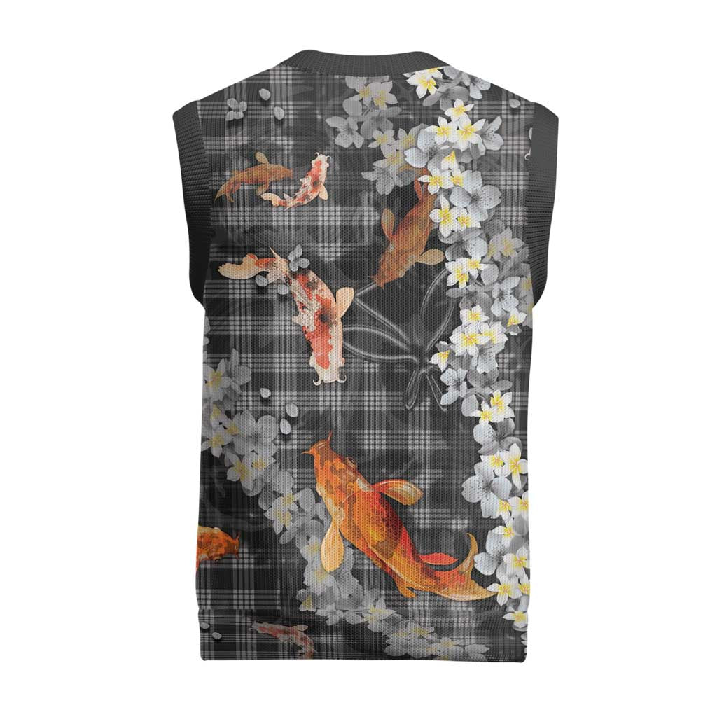 Black Palaka Hawaiian And Japanese Christmas Knitted V-Neck Vest Sakura Lei With Koi Fish DT05 - Polynesian Pride