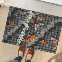 Black Palaka Hawaiian And Japanese Rubber Doormat Sakura Lei With Koi Fish - Polynesian Pride