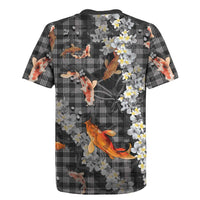 Black Palaka Hawaiian And Japanese Rugby Jersey Sakura Lei With Koi Fish - Polynesian Pride