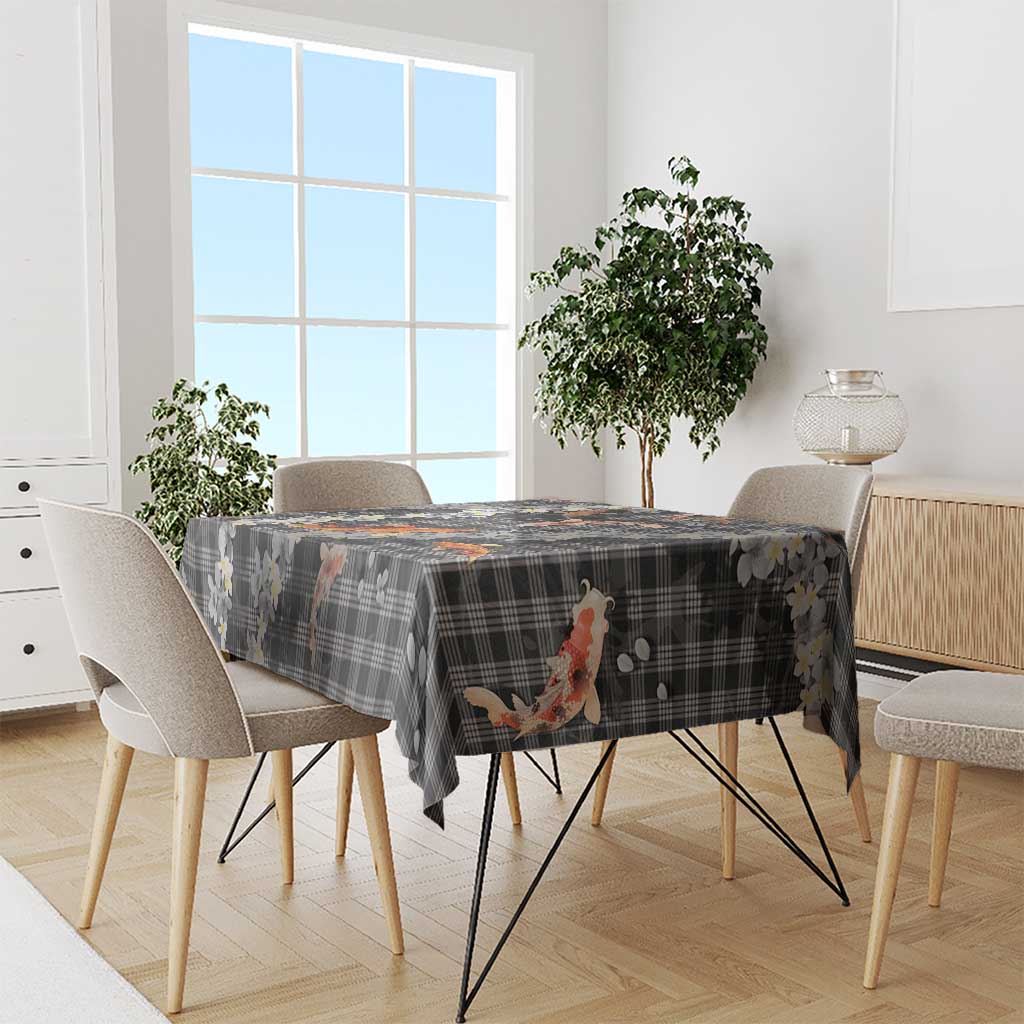 Black Palaka Hawaiian And Japanese Tablecloth Sakura Lei With Koi Fish - Polynesian Pride