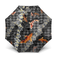 Black Palaka Hawaiian And Japanese Umbrella Sakura Lei With Koi Fish - Polynesian Pride
