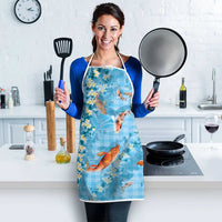 Blue Palaka Hawaiian And Japanese Apron Sakura Lei With Koi Fish - Polynesian Pride