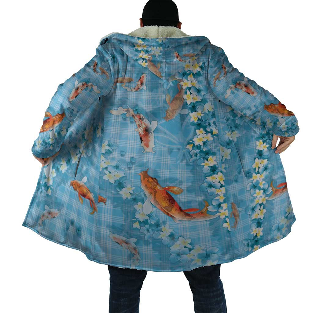 Blue Palaka Hawaiian And Japanese Cloak Sakura Lei With Koi Fish - Polynesian Pride