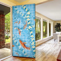 Blue Palaka Hawaiian And Japanese Door Cover Sakura Lei With Koi Fish - Polynesian Pride
