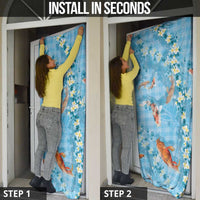 Blue Palaka Hawaiian And Japanese Door Cover Sakura Lei With Koi Fish - Polynesian Pride