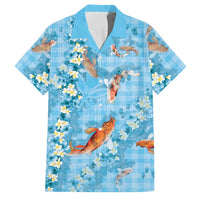Blue Palaka Hawaiian And Japanese Family Matching Mermaid Dress and Hawaiian Shirt Sakura Lei With Koi Fish DT05 Dad's Shirt - Short Sleeve Blue - Polynesian Pride
