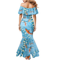 Blue Palaka Hawaiian And Japanese Family Matching Mermaid Dress and Hawaiian Shirt Sakura Lei With Koi Fish DT05 - Polynesian Pride