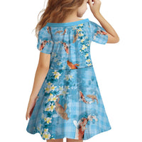 Blue Palaka Hawaiian And Japanese Family Matching Off Shoulder Short Dress and Hawaiian Shirt Sakura Lei With Koi Fish DT05 - Polynesian Pride