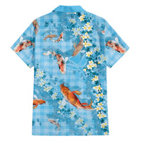 Blue Palaka Hawaiian And Japanese Family Matching Off Shoulder Short Dress and Hawaiian Shirt Sakura Lei With Koi Fish DT05 - Polynesian Pride