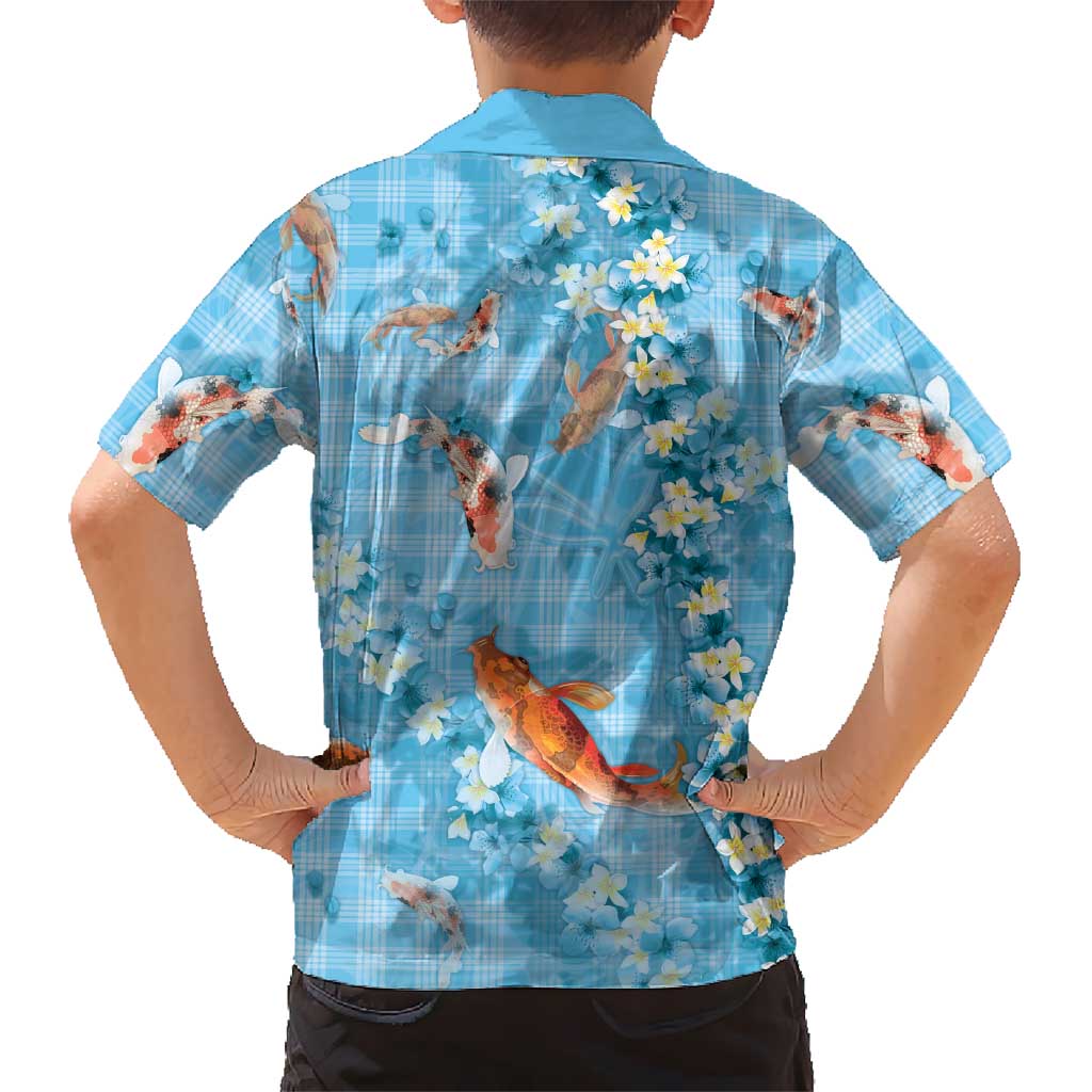 Blue Palaka Hawaiian And Japanese Family Matching Summer Maxi Dress and Hawaiian Shirt Sakura Lei With Koi Fish DT05 - Polynesian Pride