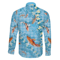 Blue Palaka Hawaiian And Japanese Family Matching Summer Maxi Dress and Hawaiian Shirt Sakura Lei With Koi Fish DT05 - Polynesian Pride
