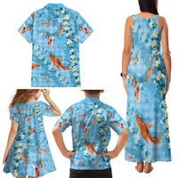 Blue Palaka Hawaiian And Japanese Family Matching Tank Maxi Dress and Hawaiian Shirt Sakura Lei With Koi Fish DT05 - Polynesian Pride