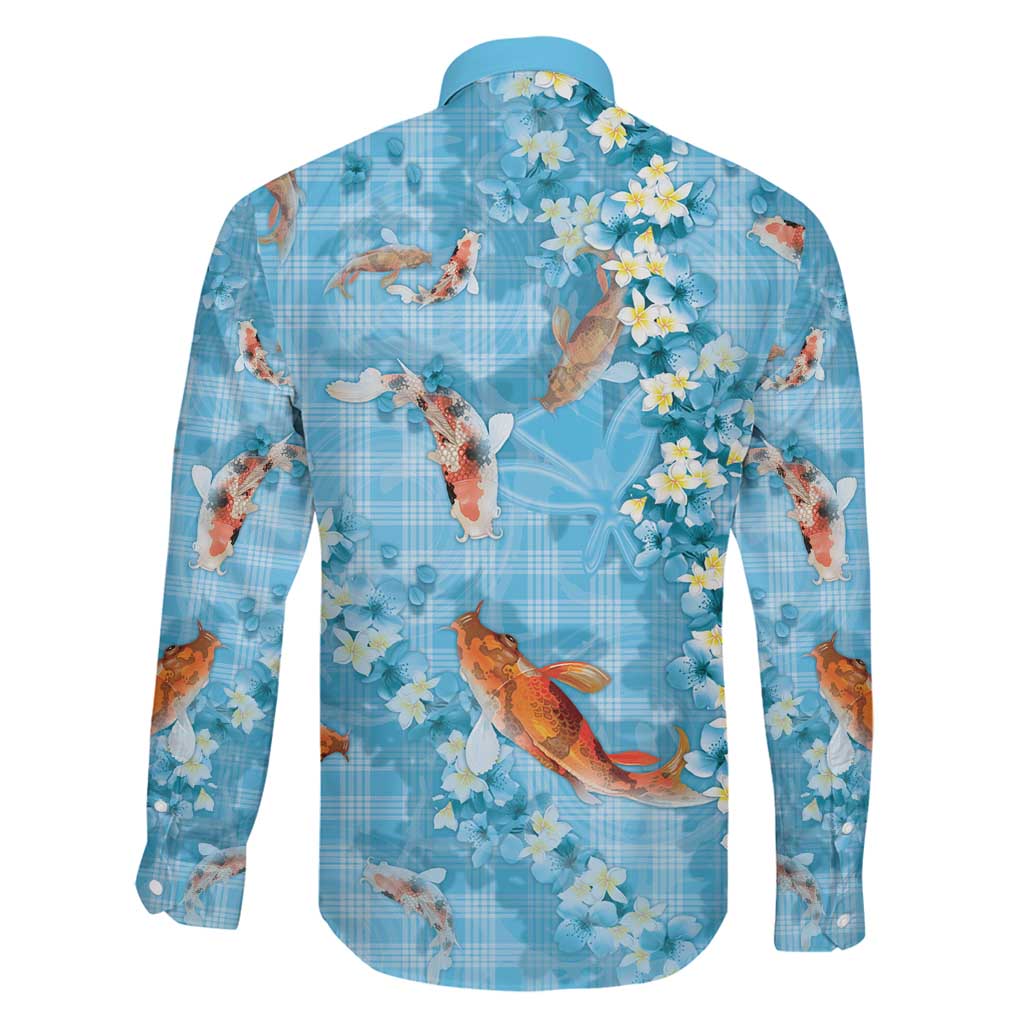 Blue Palaka Hawaiian And Japanese Family Matching Tank Maxi Dress and Hawaiian Shirt Sakura Lei With Koi Fish DT05 - Polynesian Pride