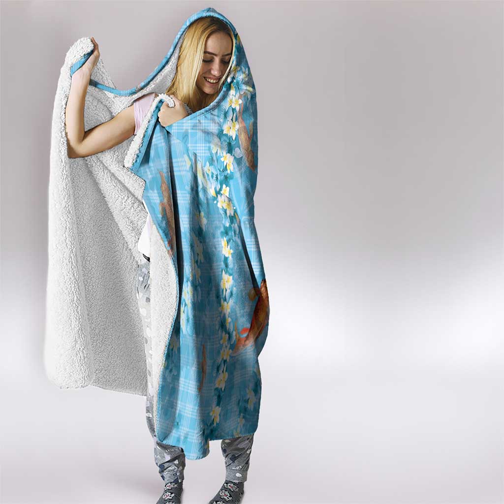 Blue Palaka Hawaiian And Japanese Hooded Blanket Sakura Lei With Koi Fish - Polynesian Pride