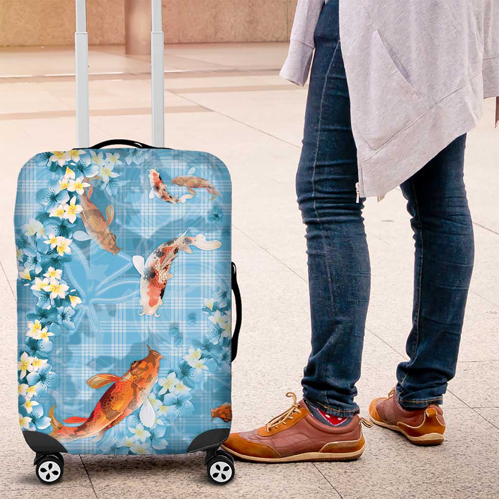 Blue Palaka Hawaiian And Japanese Luggage Cover Sakura Lei With Koi Fish DT05 Blue - Polynesian Pride