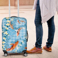 Blue Palaka Hawaiian And Japanese Luggage Cover Sakura Lei With Koi Fish DT05 Blue - Polynesian Pride