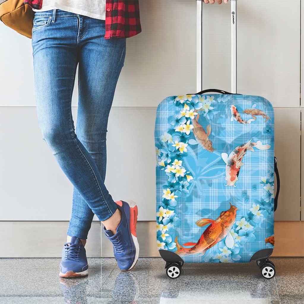 Blue Palaka Hawaiian And Japanese Luggage Cover Sakura Lei With Koi Fish DT05 - Polynesian Pride