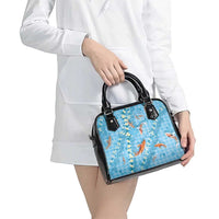 Blue Palaka Hawaiian And Japanese Shoulder Handbag Sakura Lei With Koi Fish - Polynesian Pride