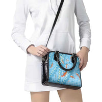 Blue Palaka Hawaiian And Japanese Shoulder Handbag Sakura Lei With Koi Fish - Polynesian Pride