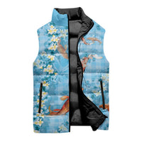 Blue Palaka Hawaiian And Japanese Sleeveless Puffer Jacket Sakura Lei With Koi Fish - Polynesian Pride