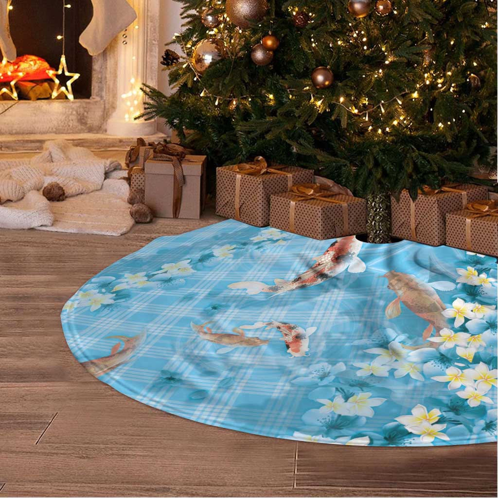 Blue Palaka Hawaiian And Japanese Tree Skirt Sakura Lei With Koi Fish - Polynesian Pride