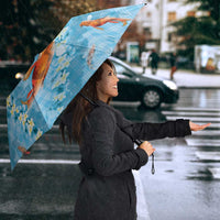 Blue Palaka Hawaiian And Japanese Umbrella Sakura Lei With Koi Fish - Polynesian Pride