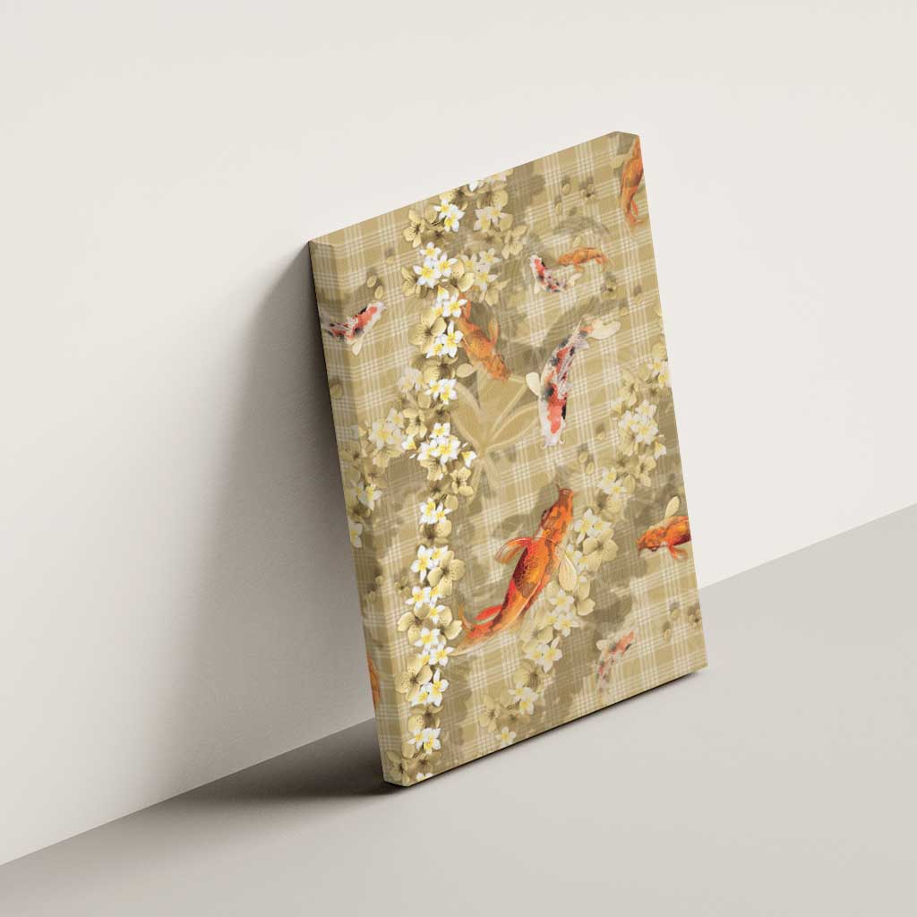 Beige Palaka Hawaiian And Japanese Canvas Wall Art Sakura Lei With Koi Fish - Polynesian Pride