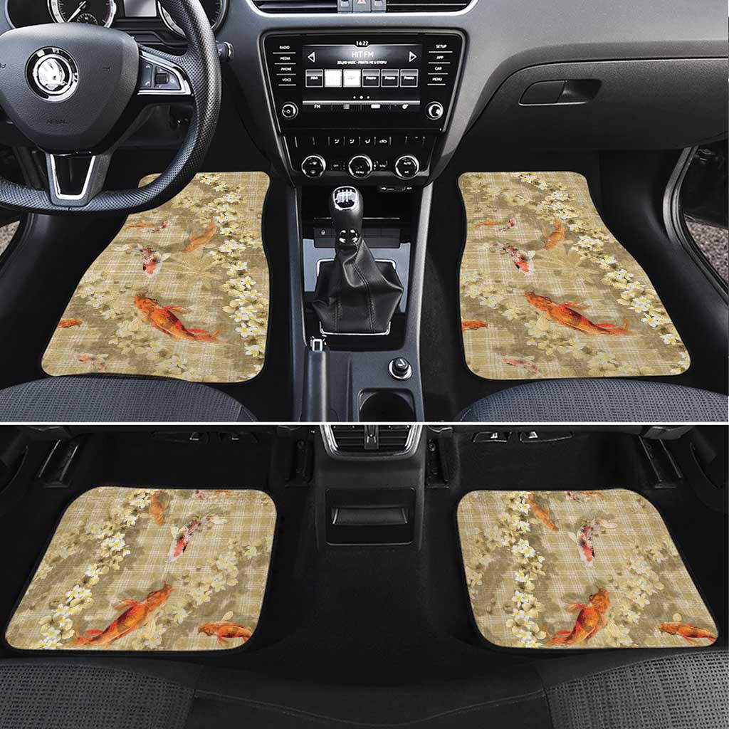 Beige Palaka Hawaiian And Japanese Car Mats Sakura Lei With Koi Fish DT05 Set 4pcs Beige - Polynesian Pride