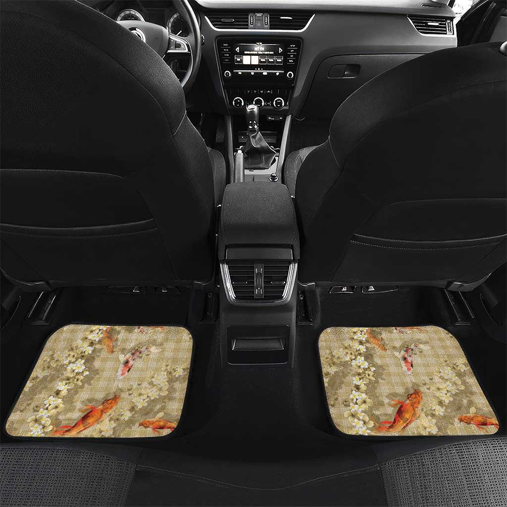 Beige Palaka Hawaiian And Japanese Car Mats Sakura Lei With Koi Fish DT05 Set 2pcs - Back Beige - Polynesian Pride