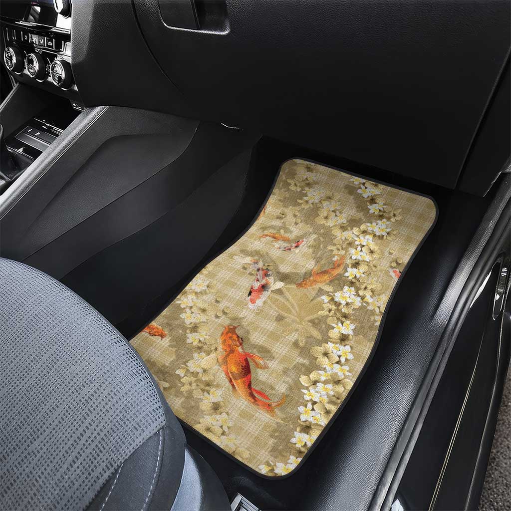Beige Palaka Hawaiian And Japanese Car Mats Sakura Lei With Koi Fish DT05 - Polynesian Pride