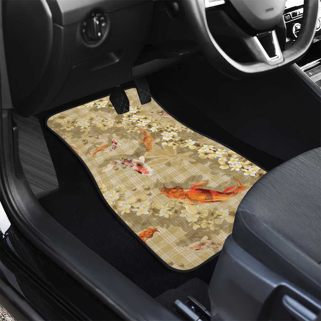 Beige Palaka Hawaiian And Japanese Car Mats Sakura Lei With Koi Fish DT05 - Polynesian Pride
