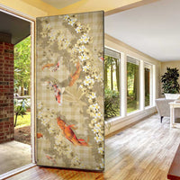 Beige Palaka Hawaiian And Japanese Door Cover Sakura Lei With Koi Fish - Polynesian Pride