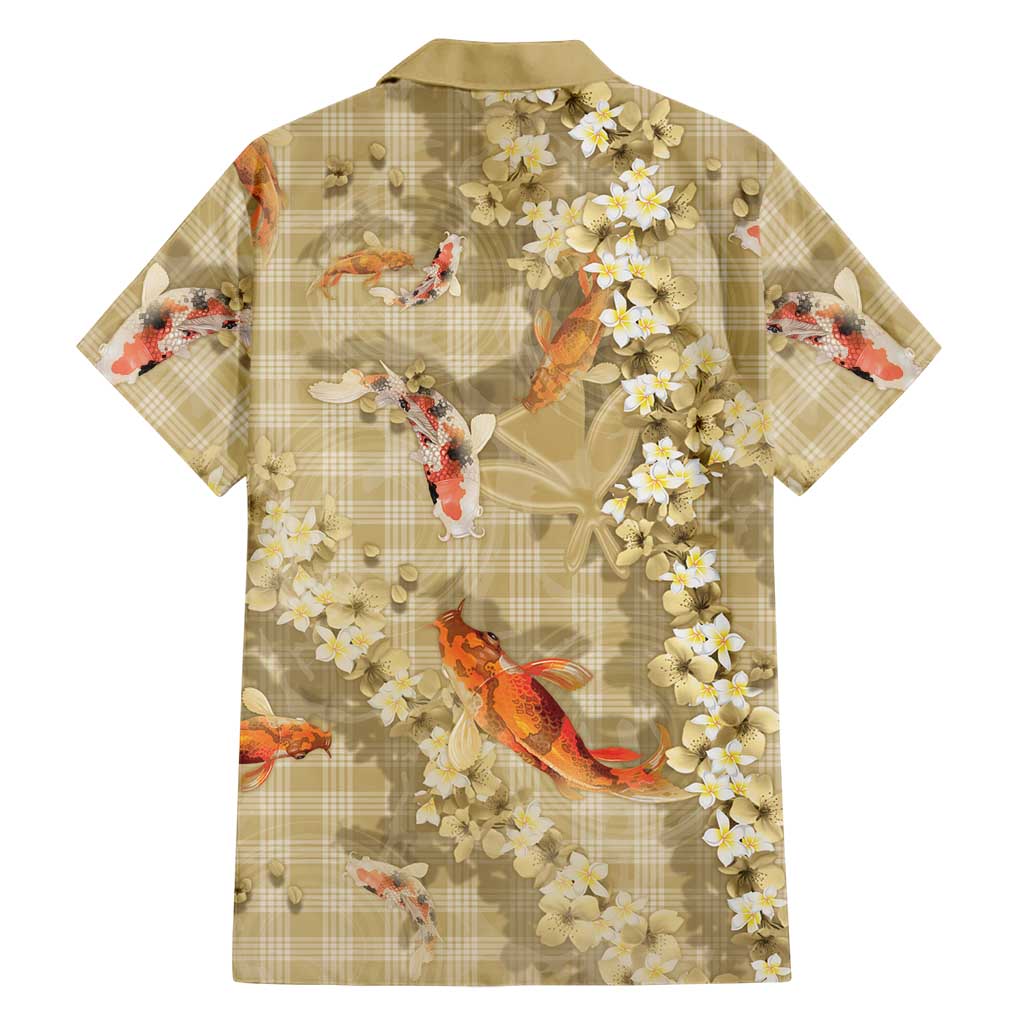 Beige Palaka Hawaiian And Japanese Family Matching Long Sleeve Bodycon Dress and Hawaiian Shirt Sakura Lei With Koi Fish DT05 - Polynesian Pride