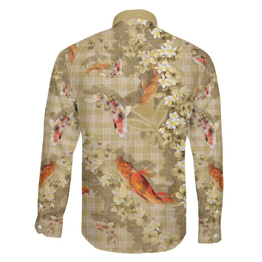 Beige Palaka Hawaiian And Japanese Family Matching Mermaid Dress and Hawaiian Shirt Sakura Lei With Koi Fish DT05 - Polynesian Pride