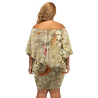Beige Palaka Hawaiian And Japanese Family Matching Off Shoulder Short Dress and Hawaiian Shirt Sakura Lei With Koi Fish DT05 - Polynesian Pride
