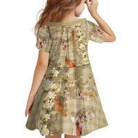 Beige Palaka Hawaiian And Japanese Family Matching Summer Maxi Dress and Hawaiian Shirt Sakura Lei With Koi Fish DT05 - Polynesian Pride