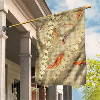 Beige Palaka Hawaiian And Japanese Garden Flag Sakura Lei With Koi Fish DT05 House Flag Beige - Polynesian Pride