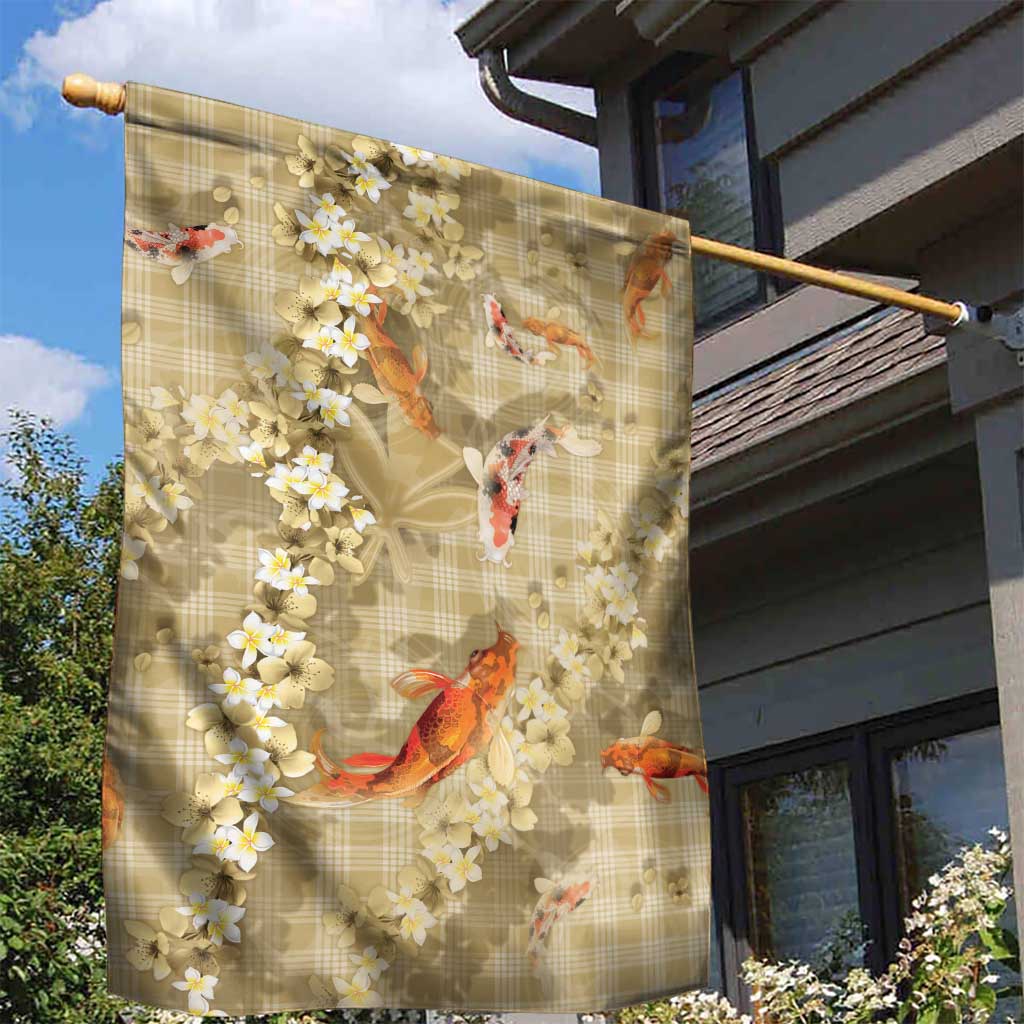 Beige Palaka Hawaiian And Japanese Garden Flag Sakura Lei With Koi Fish DT05 - Polynesian Pride