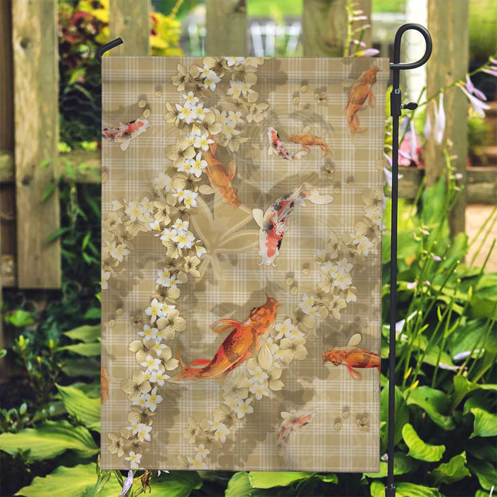 Beige Palaka Hawaiian And Japanese Garden Flag Sakura Lei With Koi Fish DT05 Garden Flag Beige - Polynesian Pride